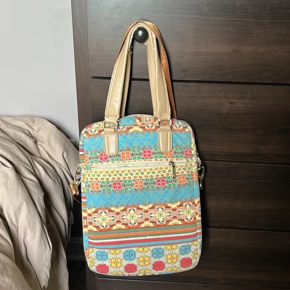 Multicolor Patterned Women's Laptop Bag some wearing shown pictures. - Picture 3 of 10